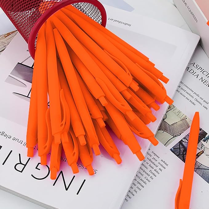 Deegtran 200 Pack No Bleed Orange Barrel Click Pens, Wholesale Retractable Ballpoint Pens, Medium Point, Smooth Ink, 1.0MM Black Ink