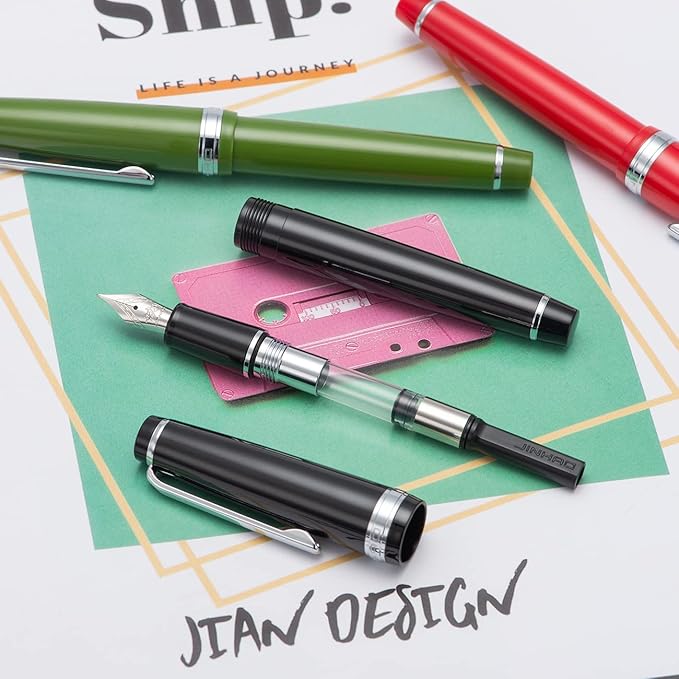 Jinhao 82 Avocado Green Acrylic Fountain Pen, Iridium Extra Fine Nib Classic Design Smooth Writing Pen with Ink Converter (Silver Trim)