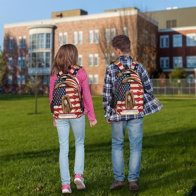 Vintage Baseball American Flag Pattern Backpack School Bookbag Laptop Purse Casual Daypack for Teen Girls Women Boys Men College Travel