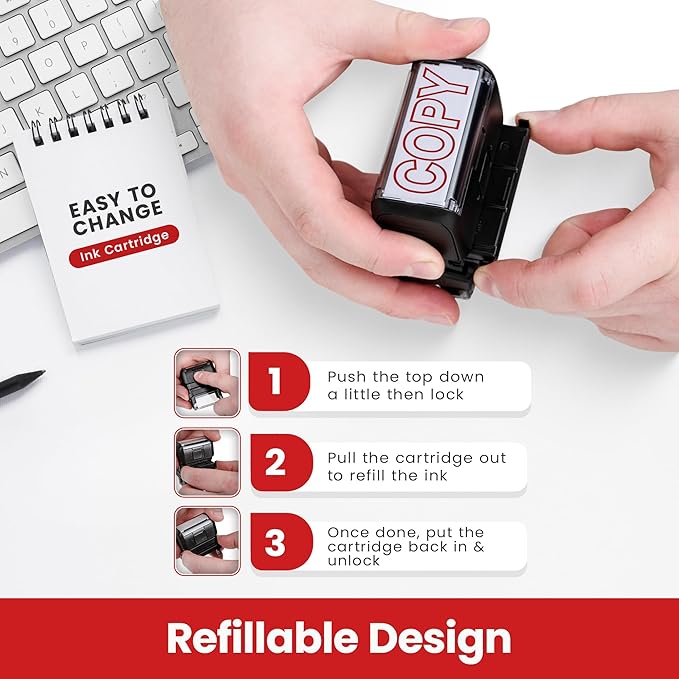 Promot Copy Self Inking Rubber Stamp - Refillable Copy Stamper - Business, Bookkeeping, Ordering, Accounting, Work, Office Stamps - Red Ink