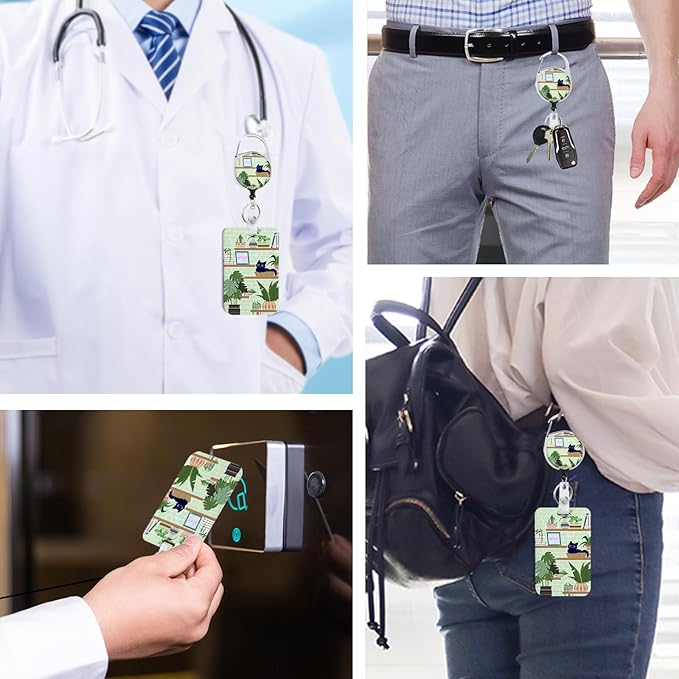 Cute Cat Hidden in The Flowers Badge Holder with Retractable Reel and Breakaway Lanyard,Badge Clips Retractable Heavy Duty Badge Reel,ID Holder with Breakaway Lanyard for School Nurse Office Teen …