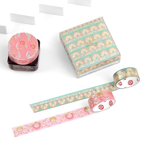 Lychii Washi Tape Set, 12 Rolls Vintage Masking Tape, Gold Foil Decorative Tape, 5M/16.4Ft Long Glitting Oriental Aesthetic Journaling Supplies for Planner, Bujo, Artistic Projects - 15mm