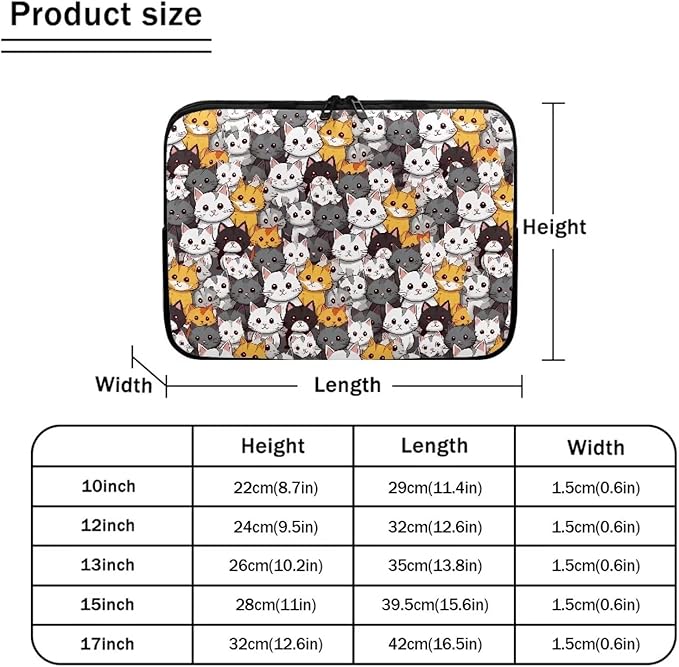 Cartoon Cats Printed Laptop Bag for Women Men, 12 Inch Laptop Sleeve Case Water Resistant Neoprene Computer Case Bag Laptop Briefcase Tablet Briefcase Carrying Bag, Multicolor