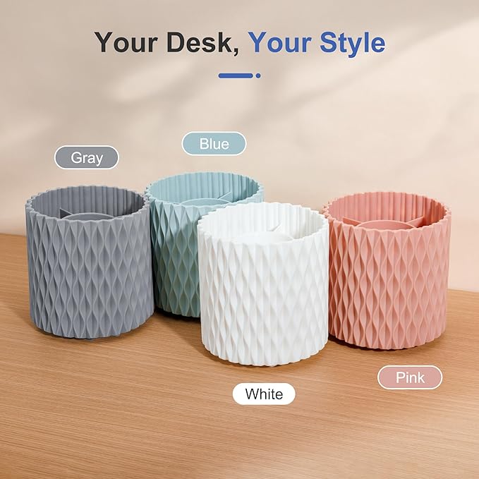 Pencil Holder For Desk - 360° Rotation, 5 Slot Desk Supplies For Women Office Aesthetic. Pencil Holder For Office&School, Desk Accessories(Grey)