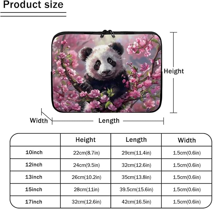 Cherry Blossom Panda Printed Laptop Bag for Women Men, Protective 10 Inch Computer Laptop Carrying Cover Laptop Sleeve Computer Bag with Zipper, Compatible with Most Laptop Computers