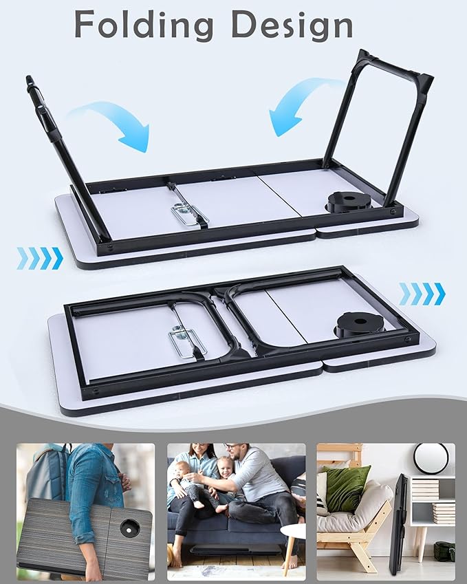 Laptop Desk for Bed Couch,Adjustable Bed Laptop Table,Laptop Stand for Bed,Portable Lap Desk for Laptop,Laptop Bed Tray Table with Cup Holder,Foldable Bed Table for Laptop and Writing Eating(Black)