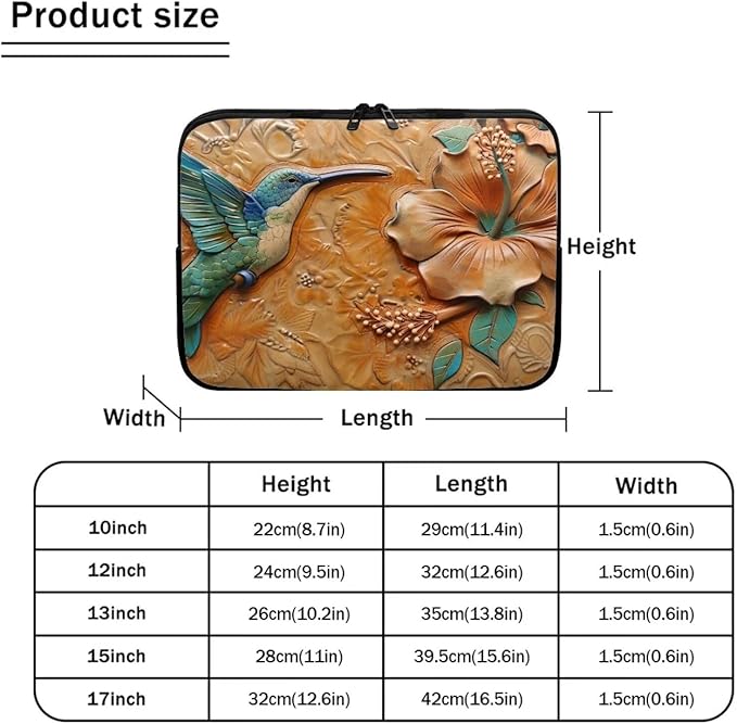 Hibiscus Hummingbird Printed Computer Case Bag for Girls Boys, Washable 12 Inch Laptop Bag Carrying Case Laptop Briefcase Neoprene with Zipper, Compatible with Various Computers, Pink