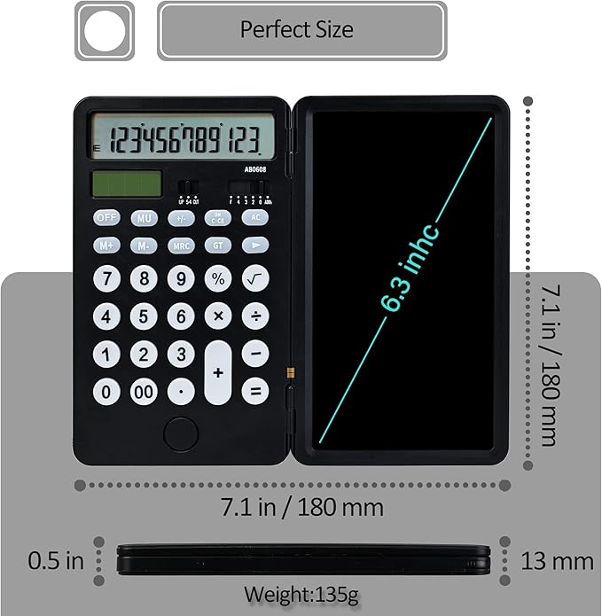 VEWINGL Calculator with Notepad,12 Digit Large Display Office Desk Calcultors,Dual Power Rechargeable and Solar 2 in1 Multi Function Calculator,Suitable for office,School,Home and Business use (Black)