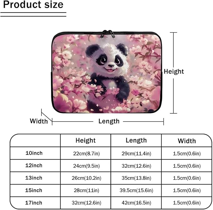 Panda Cherry Blossom Printed Computer Case Bag for Girls Boys, Washable 12 Inch Laptop Bag Carrying Case Laptop Briefcase Neoprene with Zipper, Compatible with Various Computers, Pink