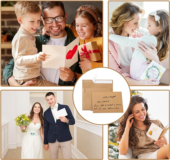 100 Packs Brown Blank Greeting Cards and Envelopes 4.25 x 5.5 Heavyweight Folded Cardstock and Printable A2 Envelopes Self Seal for Invitations, Wedding, Thank You Cards, Mailing