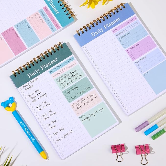 Set of 3 To Do List Notepad, 52 Sheets Undated Daily Planner 2024, 5.2"x7.8" To Do List Notebook, Daily Checklist for School/Office Supplies