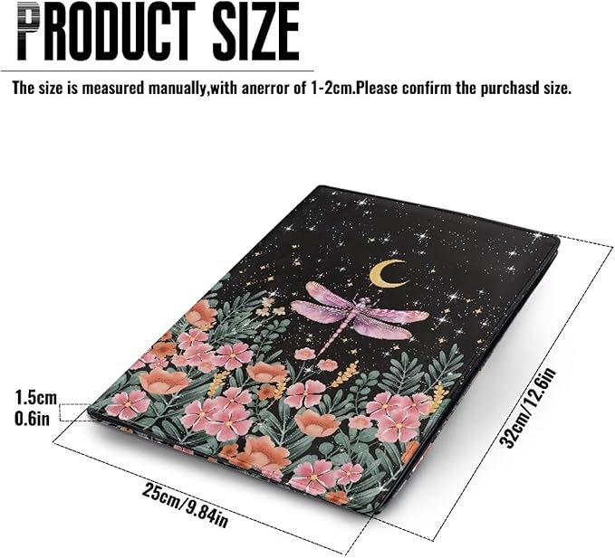 Dragonfly Flower Moon Portfolio Folder Leather Padfolio with A4 Size Clipboard Clip for Business Resume Interview Document Sleeve Binder Folder for Men/Women