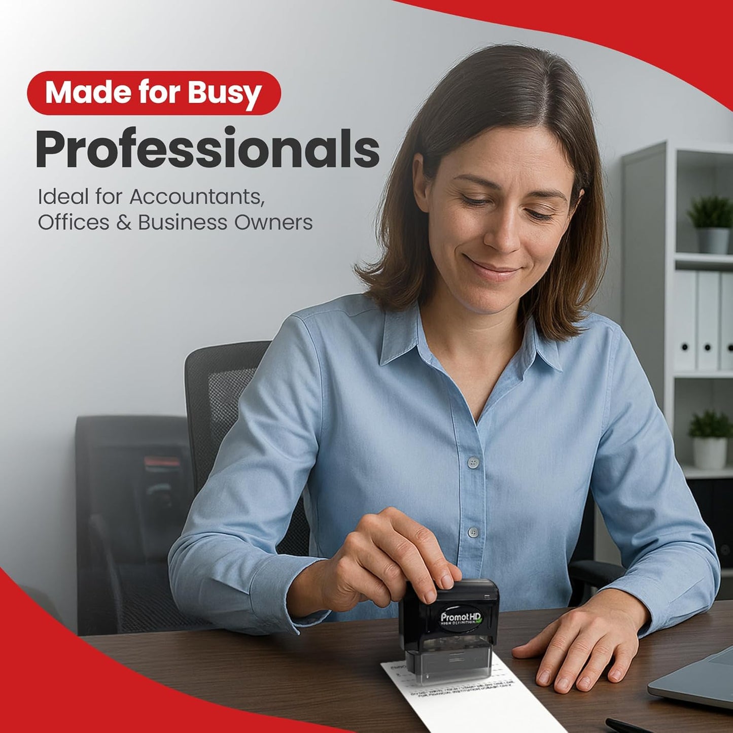 Promot Pre-Inked Custom Deposit Stamp - Personalized Text, Refillable Custom Stamp with Built-in Ink Reservoir, Easy 3-Step Re-Inking, Customized Rubber Stamp for Bank and Businesses (3-Lines)