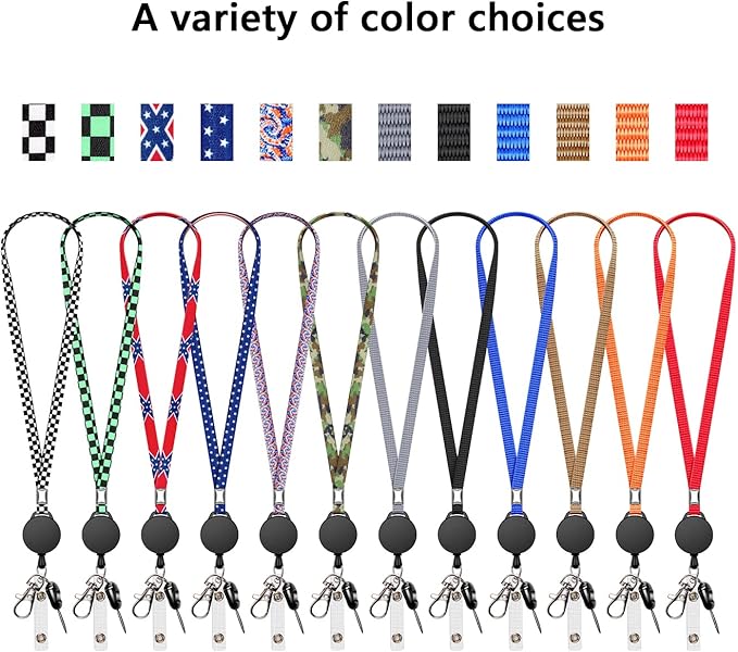 6 Pack Retractable Badge Lanyards and ID Badge Holder, Strap Lanyard with Swivel Metal Clasp for Badge Holders, Keychains, Offices, Staff, Students, Employees, Black Green Chequer