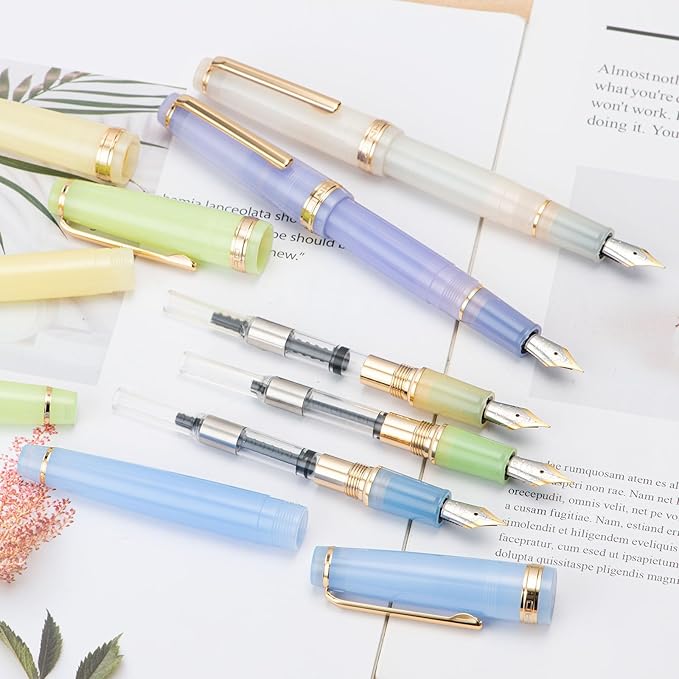 Jinhao 82 Acrylic Fountain Pen, Iridium Extra Fine Nib with Ink Converter, Transparent Light Blue Classic Design Smooth Writing Pen (Gold Trim)