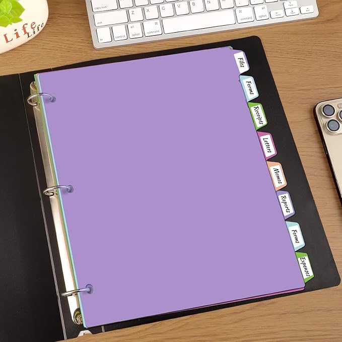 HABGP 16Pcs/2 Set Binder Dividers with Tabs, 8 Color Tab for 3 Ring Binder Dividers, Page Folder Dividers for 3 Ring Binder Sheet Paper Protectors, Plastic Tabbed File Dividers with Tabs