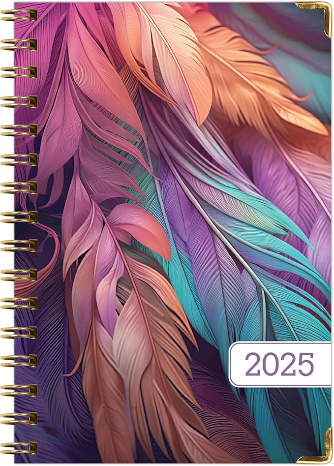 HARDCOVER 2025 Planner, 5.5"x8": 14 Months (November 2024 - December 2025), Daily Weekly Monthly Planner, Yearly Agenda, Bookmark, Pocket Folder and Sticky Note Set (Pastel Peacock)