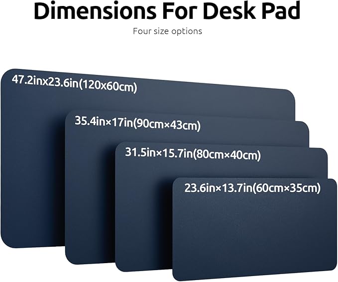 YSAGi Leather Desk Protector, Office Mat, Large Mouse Mat, Non-Slip PU Leather Blotter, Laptop Pad, Waterproof Writing Pad for Office and Home (Dark Blue, 47.2" x 23.6")