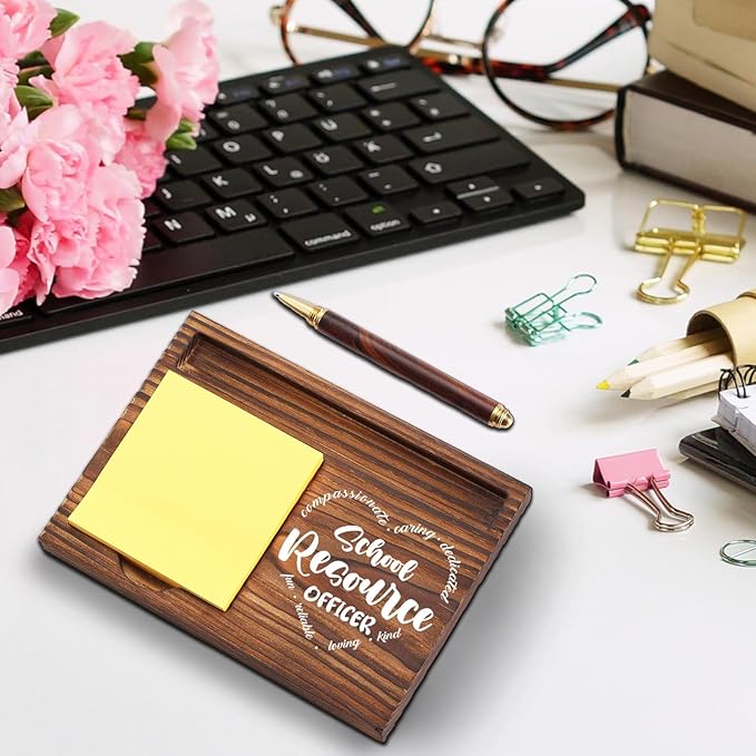 School Resource Officer Gift Sticky Note Holder Wooden, Thank You SRO, Appreciation Gift for School Resource Officer Social Worker School Office Decor Desk Self-Stick Note Pad Holders TZP15