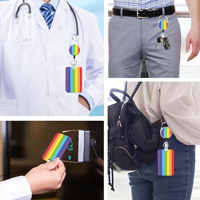 Rainbow Vertical Stripes Badge Holder with Retractable Reel and Breakaway Lanyard,Badge Clips Retractable Heavy Duty Badge Reel,Keychain,ID Holder with Breakaway Lanyard for School Nurse Office