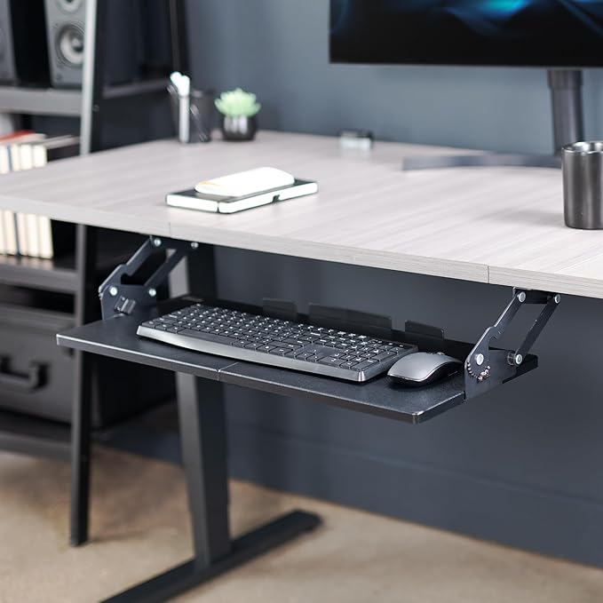 VIVO Large Under Desk 27 x 11 inch Computer Keyboard and Mouse Tray with Swinging Height Adjustment, 12 Settings, Platform Drawer for Typing, Black, MOUNT-KB08S