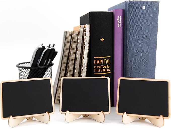 20 Pack Wood Mini Chalkboards Signs with Support Easels, Place Cards, Small Rectangle Chalkboards Blackboard for Weddings, Birthday Parties, Message Board Signs and Event Decorations