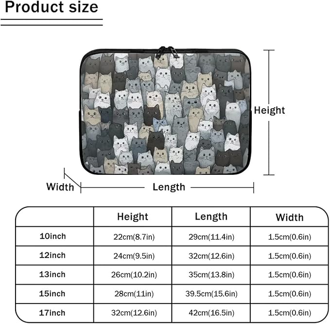 Cartoon Cat Printed Computer Bags for Laptops, Water Resistant 10 Inch Laptop Bag Laptop Briefcase Travel Case for Women Men Teens, Compatible with Most Laptops