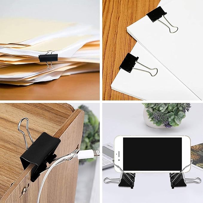 SANNIX 75 PCS Mini Binder Clips, 3/4 inch 19mm Binder Clips Black Paper Clamps Small Size for Office Home School