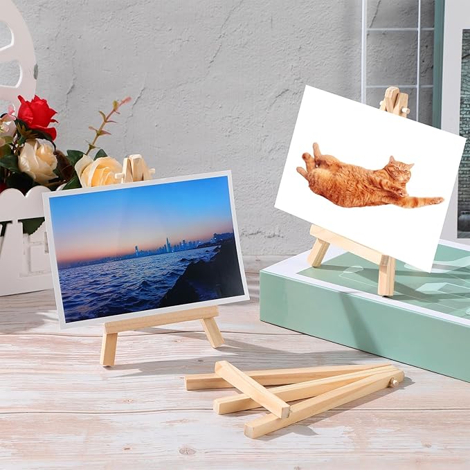 100 Pieces Mini Wood Easel Stands Small Wooden Canvas Easels Display Art Craft Tripod Painting Tabletop Holder for Artist Crafts, Business Cards, Photos, Gift(6 Inch)