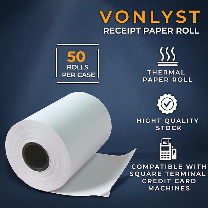 Receipt Paper Roll for Square Terminal Credit Card Machine (50 rolls)