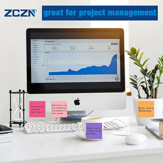 ZCZN Small Sticky Notes, 2in x 2in, 100 Sheets/Pad, 8 Pads/Pack, Black