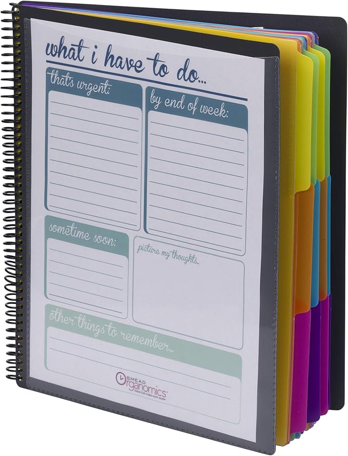 Smead 24 Pocket Poly Project Organizer, 1/3-Cut Tab, Letter Size, Gray with Bright Colors (89206), (Pack of 10)