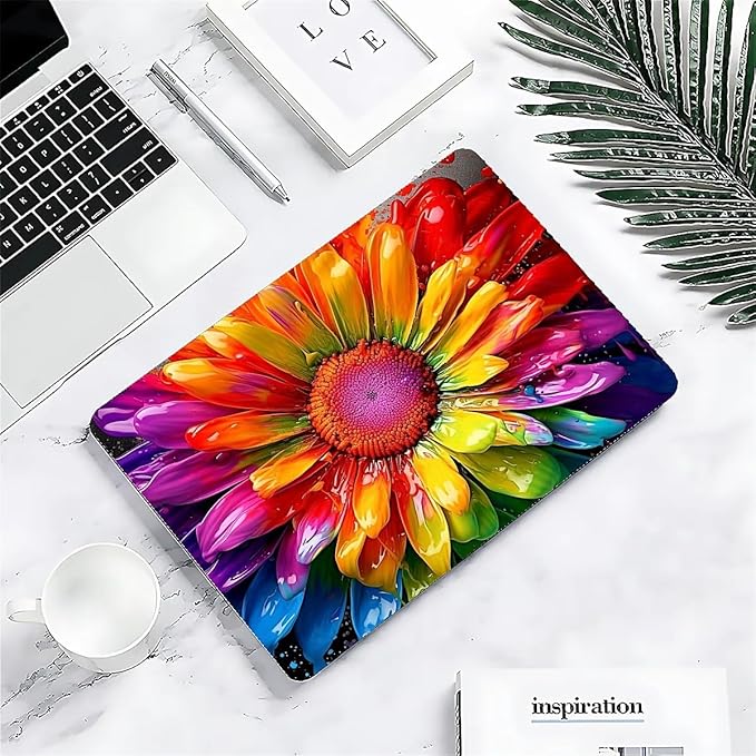 Compatible with MacBook Pro 13.3 Inch Case 2024 2023 2022-2016 Release Model M1 M2 A1706/A1708/A1989/A2159/A2289/A2251/A2338, Colorful Rainbow Sunflowers Hard Plastic Shell Cover Case