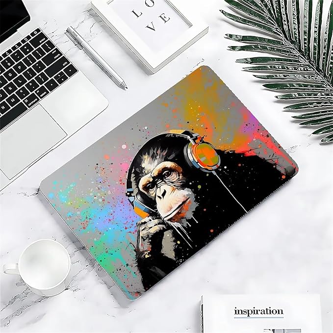 Compatible with MacBook Air 13.6 Inch Case 2024 2023 2022 Release Model A3113 M3 A2681 M2, Music Monkey with Headphone Hard Plastic Shell Cover Case