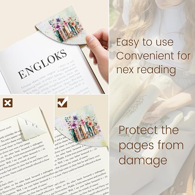 Floral Book Corner Bookmarks, Cute Leather Book Accessories for Book Lovers, 3 Pcs Reading Book Page Markers for Women Men Student Teacher Retirement Birthday Gifts