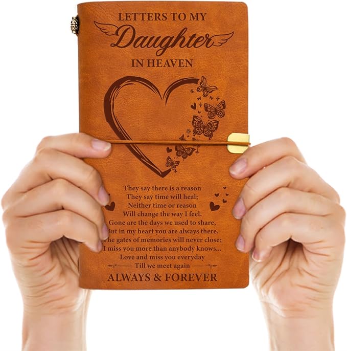 Vetbuosa Letter to Daughter in Heaven Leather Journal,Memorial Gifts for Loss of Daughter,Loss of Daughter Sympathy Gifts,Bereavement Gift Idea,In Memory of Loved One Gifts