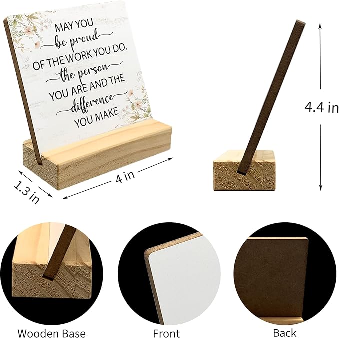 Inspirational Gifts for Women Office Desk Decor, Motivational Quotes Wooden Plaque Sign Desk with Wooden Stand Decoration, Positive Thanksgiving Leaving Job Gifts for Coworker Nurse Teacher Doctor
