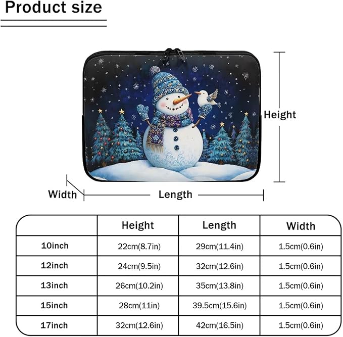Cute Snowman Computer Sleeve for Women 13 inch Laptop Sleeve Christmas Lap Top Case with Multiple Uses Tablet Bag Teen Girls Laptop Carrying Case Briefcase