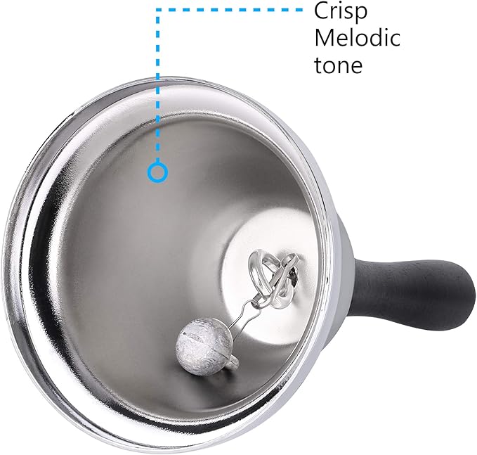 MROCO Loud Hand Bell, 2 Pack Silver Steel Hand Bells for Adults, Dinner Bells for Inside Classroom Bell, for Food Line, Alarm, Jingles, Ringing