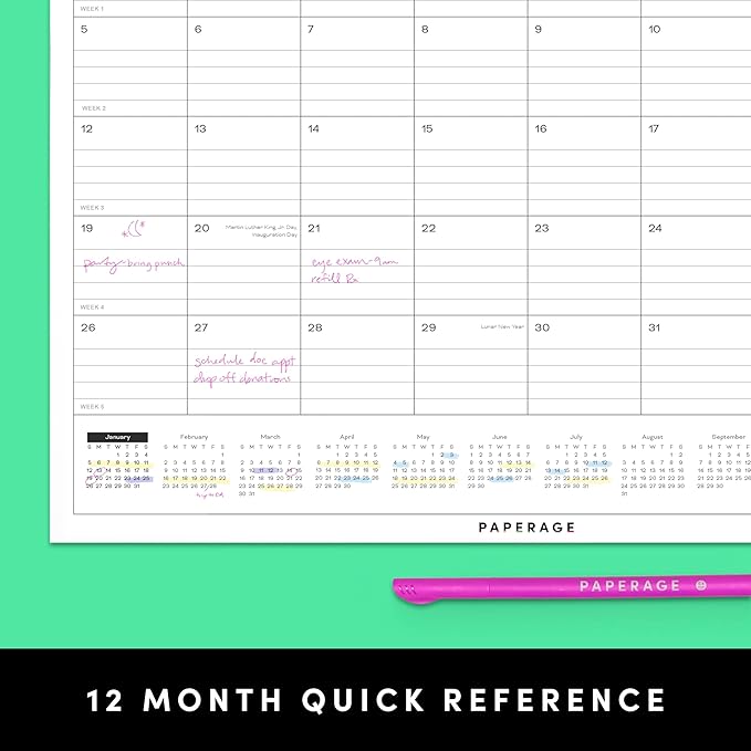 PAPERAGE Calendar 2025-12 Month (Navy), Minimalist Wall and Desk Calendar with Monthly Views and Yearly Plans – Medium (11.5 in x 14.75 in)