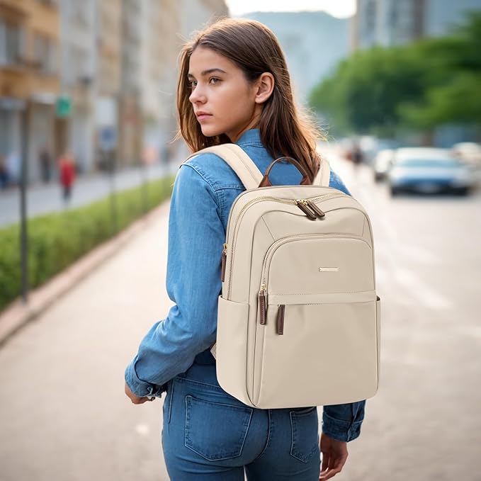 Laptop Backpack for Women Travel Work Commute Casual Daypack Backpack Purse Computer Bags Fit 14 Inch Notebook (Apricot)