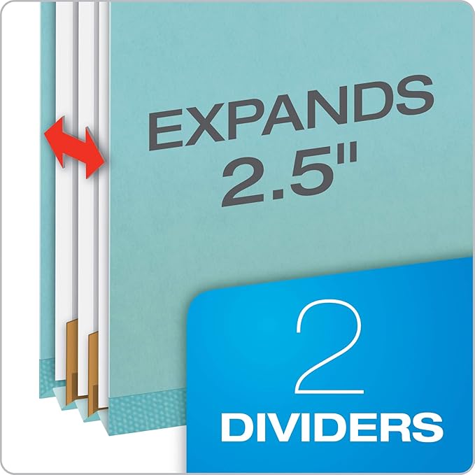 Pendaflex Recycled Classification File Folders, 2 Dividers, 2" Embedded Fasteners, 2/5 Tab Cut, Letter Size, Light Blue, Box of 10 (24030R)