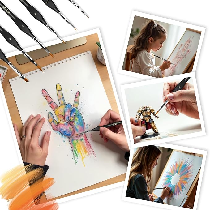 6Pcs Micro Paint Brushes Set with Triangular Handles - for Acrylics, Oils, Watercolors & Paint by Number, Citadel, Figurine, 40k,Mandala Painting(Black)