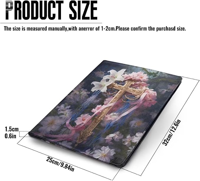 Cross Flower Print PU Leather Padfolio Clipboard Clip Business Resume Portfolio A4 Folder Interview Legal Document Organizer Business Card Holder Letter