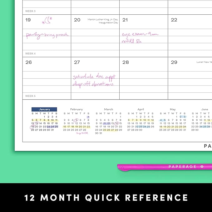 PAPERAGE Calendar 2025-12 Month (Navy), Minimalist Wall and Desk Calendar with Monthly Views and Yearly Plans – Large (17 in x 22 in)