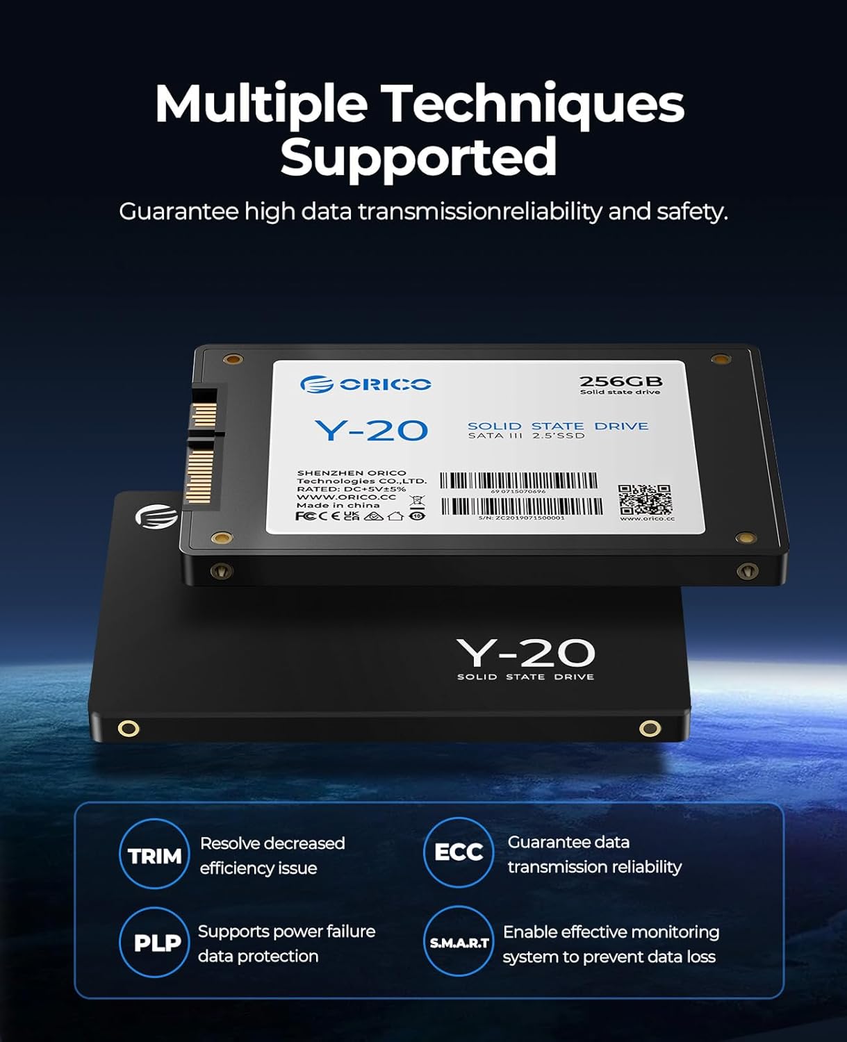 ORICO Y20 256GB SATA SSD 2.5 Inch Internal Solid State Drive, up to 500MB/s Read Speed, SATA III 6Gbps for Desktop Laptop NAS DIY External Drive