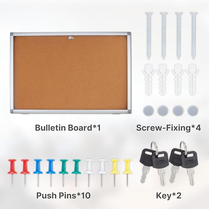Outdoor Enclosed Cork Bulletin Board Tamper-Proof Dispaly Case, Aluminium Frame, Weatherproof Cork Noticeboard, Enclosed Cork Board for School, Office, Restaurant, Hospital etc(38 * 28inches)