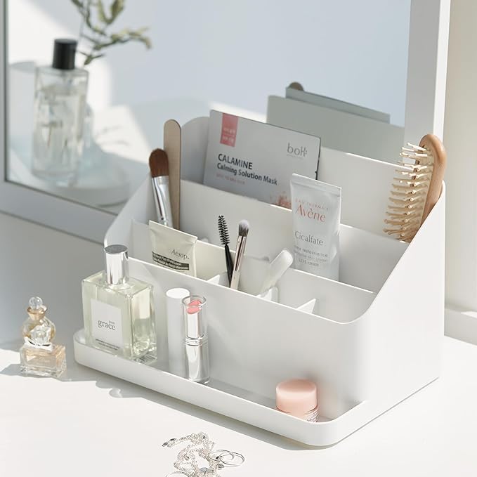 BLUE GINKGO Desk Organizer – Korean-Made Office Storage for Pens, Notes, Mail, and Supplies (White)