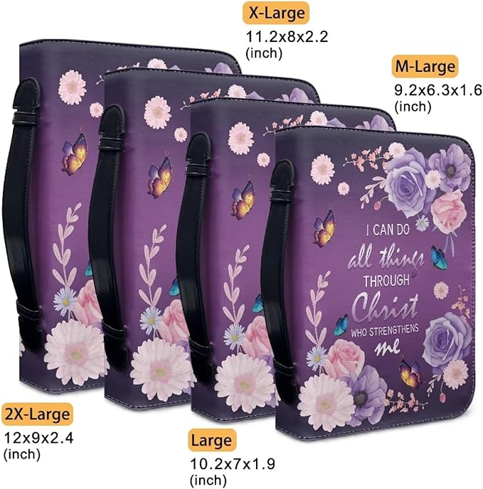 Lotusorchid Flower Butterfly Bible Bags for Women, Portable Bible Cover Bags for Girls, Christian Bible Study Accessories,I Can Do All Things Through Christ Who Strengthens Me Bible Verse, M
