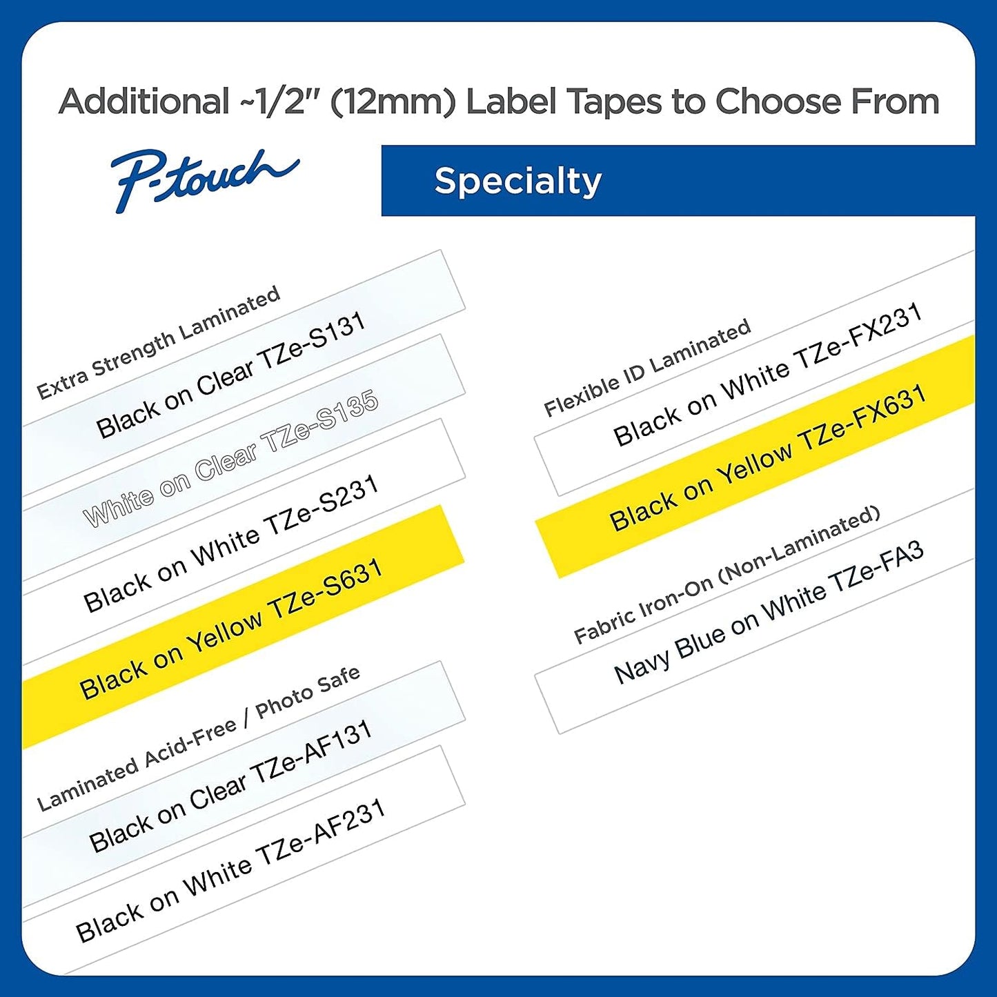 Brother Genuine P-Touch, TZe-231 10-Pack Tape (TZE23110PK) ½ inch (0.47 inch) x 26.2 ft. (8m) (Pack of 10) Laminated P-Touch Tape, Black on White